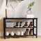 Flash Furniture Easton 3-Tier Wooden Entryway Bench, Metal Mesh Shoe Storage Shelves, Blackwash, Black Metal Frame HGWA-BCH-MTL-3T-BLKWSH-GG - alternate 1